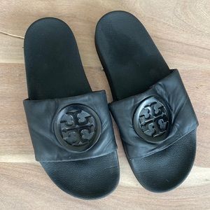 Tory Burch Black Leather Slides